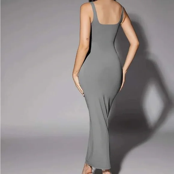 FITTED LONG GREY DRESS - Picture 3 of 6